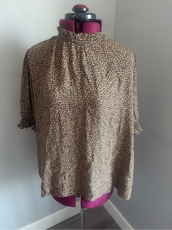 Amazon Essentials Tops - Amazon Essentials Leopard Print Mock Neck Blouse - Tan and Black
